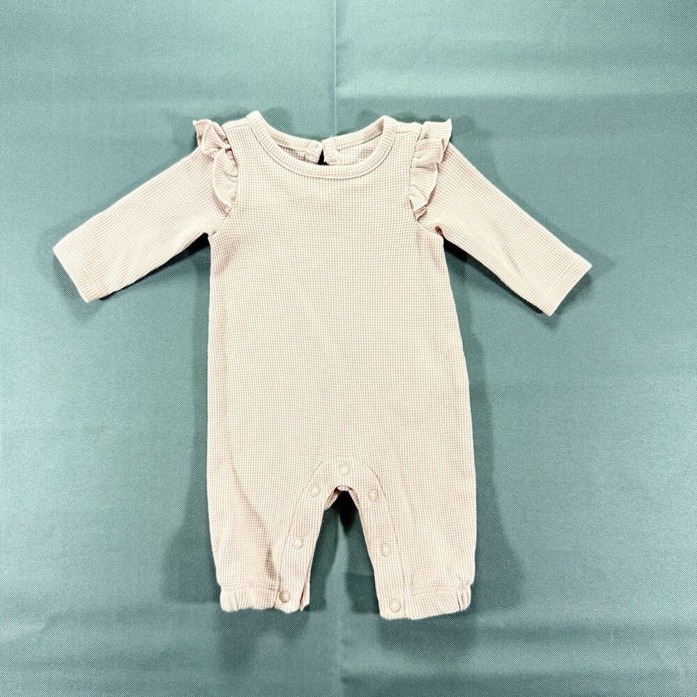 Carters Baby Girl Waffle Pink One Piece Newborn Ruffle Shoulders Long Sleeve